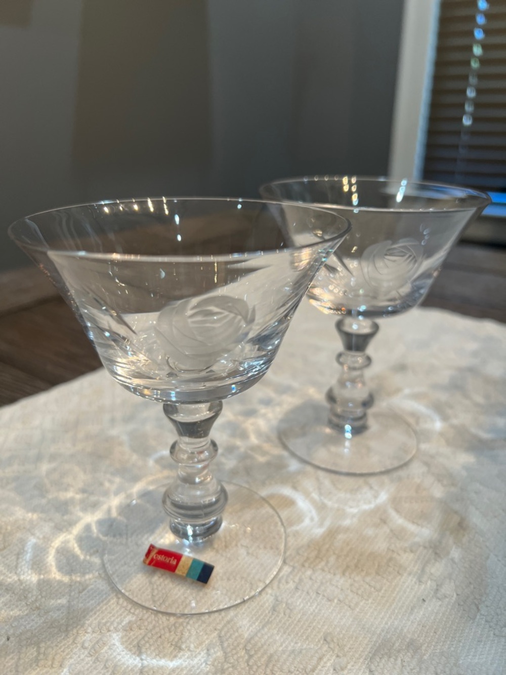 Set of 2 FOSTORIA ROSE Vintage CHAMPAGNE TALL SHERBETS 4 7/8"